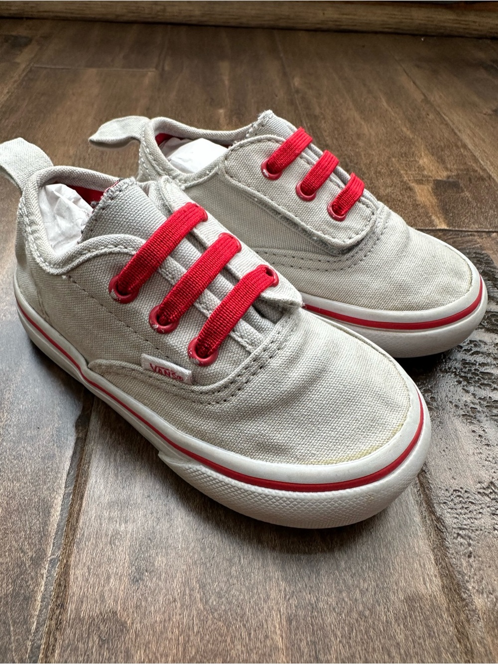 Vans Toddler Sneakers – Size 6, Stone Canvas, Velcro & Elastic Laces, Great Cond